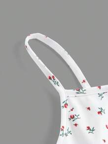 SHEIN Leap Crew Teen Girls Ditsy Floral Half Button Cami Top - Multicolor - View 3