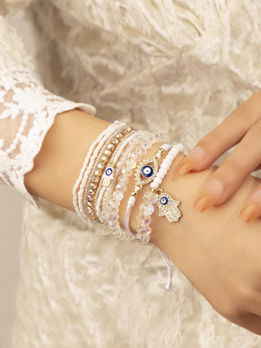 9 Cái/bộ Quyến Rũ Mắt Chi Tiết Kim Cương Giả Bàn Tay Hamsa Charm Vòng Tay Cho Nữ Trang Trí Hàng Ngày - Nhiều màu - Xem 1