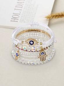 9 Cái/bộ Quyến Rũ Mắt Chi Tiết Kim Cương Giả Bàn Tay Hamsa Charm Vòng Tay Cho Nữ Trang Trí Hàng Ngày - Nhiều màu - Xem 4