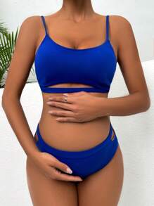 SHEIN Maternity Cut Out Bikini Set Summer Beach - Royal Blue - View 5