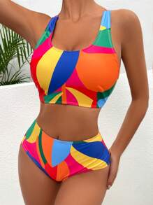Conjunto de bikini de bloques de color para playa de verano - Multicolor - Ver 2