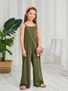 Leap Crew Mono ajustado informal de unicolor para niñas preadolescentes - Verde militar - Ver 5