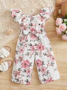 SHEIN Baby Girl Floral Printed Overalls Jumpsuit
