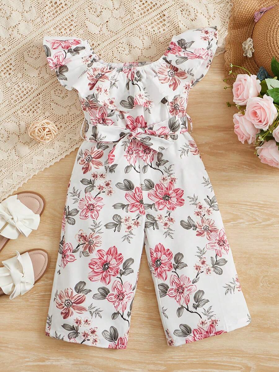 SHEIN Baby Girl Floral Printed Overalls Jumpsuit