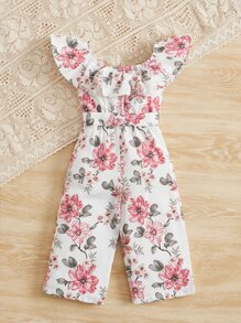 SHEIN Baby Girl Floral Printed Overalls Jumpsuit