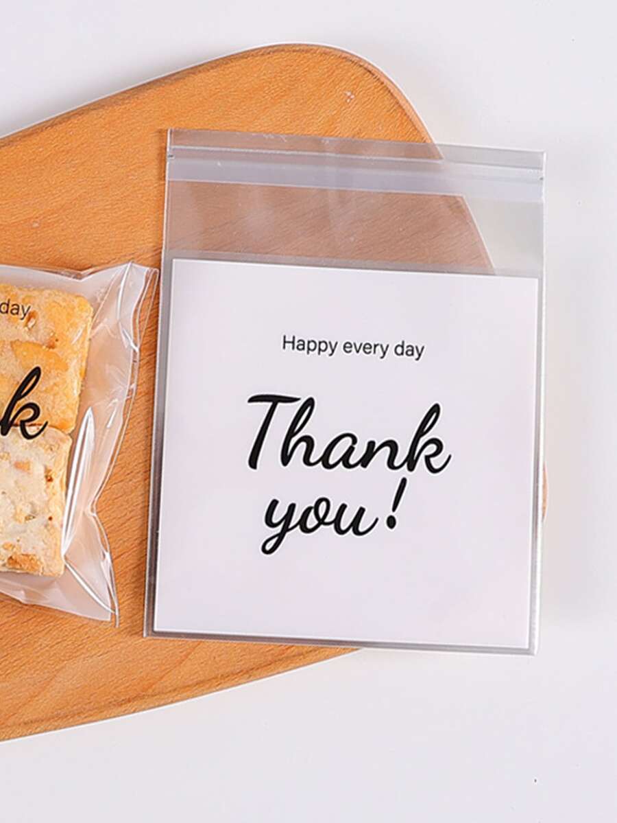 100pcs Slogan Graphic Candy Packaging Bag, Modern Plastic Candy Packaging For Party - White - View 1