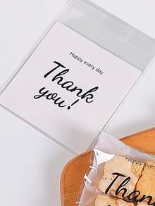 100pcs Slogan Graphic Candy Packaging Bag, Modern Plastic Candy Packaging For Party - White - View 2