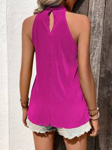 SHEIN Holidaya Solid Criss Cross Halter Top - Hot Pink - View 2