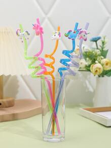5入組/套PVC吸管卡通獨角獸裝飾吸管飲用 - 彩色 - 查看 1