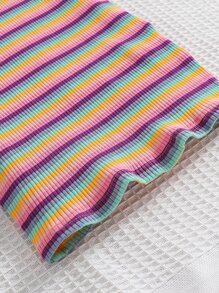 SHEIN Young Girl Floral & Letter Print Striped Halter Dress - Multicolor - View 3