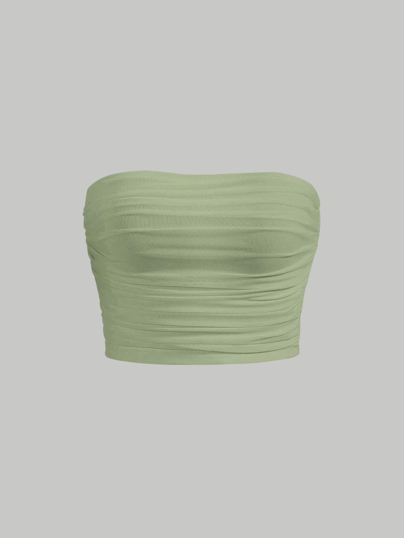 SHEIN MOD Top bandeau unicolor fruncido de malla - verde menta - Ver 1