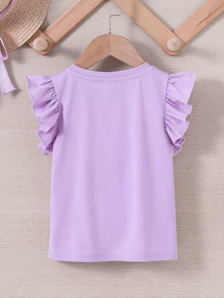 SHEIN Petite Fille T-shirt Licorne & À Lettres Applique À Volants - Lilas - Voir 2