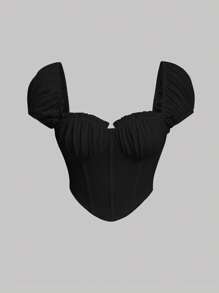 SHEIN MOD Sweetheart Neck Ruched Bustier Bandana Hem Crop Tee