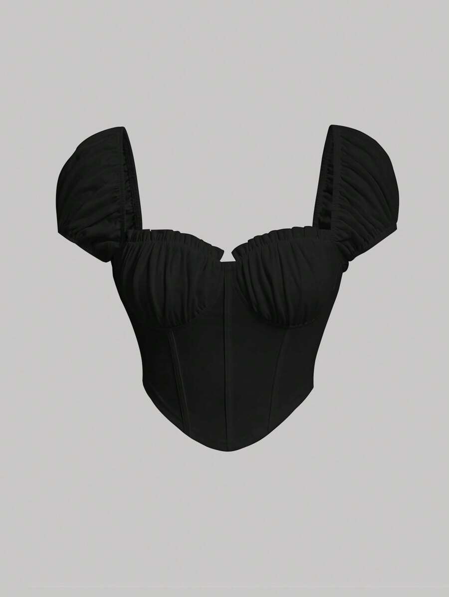 SHEIN MOD Sweetheart Neck Ruched Bustier Bandana Hem Crop Tee