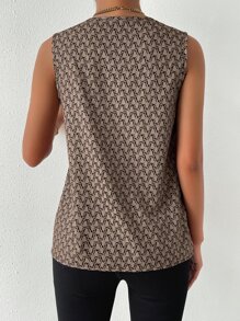 SHEIN LUNE Allover Print Contrast Trim Blouse - Khaki - View 2