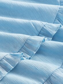 SHEIN MOD Đầm Thắt nút Viên lá sen Nút phía trước Nếp gấp Phần Ngực màu trơn Giải trí - Màu xanh nhạt - Xem 3