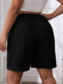 SHEIN EZwear Plus Drawstring Waist Slant Pocket Shorts - Black - View 2
