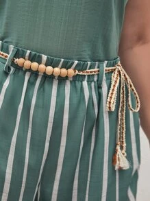 SHEIN Frenchy Plus Unicolore Top À Fines Brides & À Rayures Short Avec Ceinture