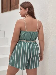 SHEIN Frenchy Plus Unicolore Top À Fines Brides & À Rayures Short Avec Ceinture