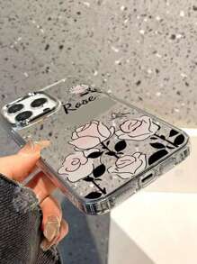 1pc Pink Rose Acrylic Shockproof Case Compatible With Iphone15pro, 14promax, 13, Creative Iphone12/11