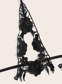 Floral Lace Halter Lingerie Set - Black - View 3