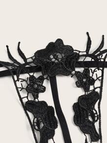Floral Lace Halter Lingerie Set - Black - View 4