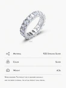 立體切割鋯石鑲嵌銀色婚戒/訂婚戒指新娘珠寶 - 銀色 - 查看 3