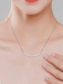 Cubic Zirconia Decor Silver Necklace - Silver - View 2