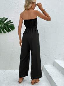 SHEIN Holidaya Solid Belted Tube Jumpsuit - Black - View 2