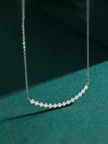 Cubic Zirconia Decor Silver Necklace - Silver - View 6