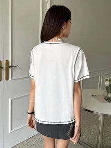 DAZY Áo thun thêu hình ngôi sao Y2k - trắng - Xem 2