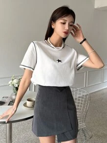 DAZY Áo thun thêu hình ngôi sao Y2k - trắng - Xem 6