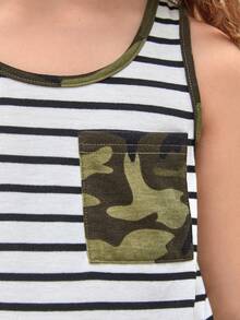 SHEIN Girls 1pc Striped & Camo Print Contrast Binding Tank Top - Multicolor - View 4