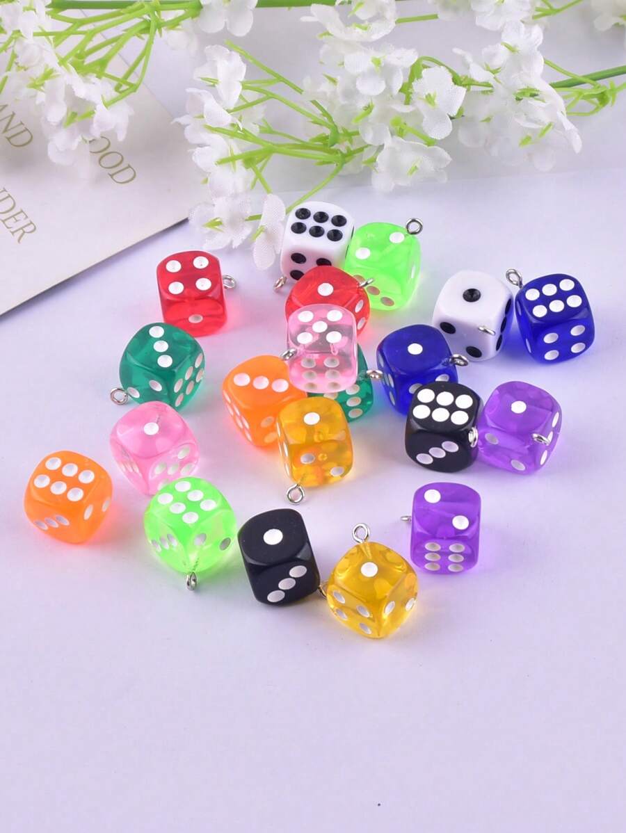20入組/套樹脂骰子設計DIY首飾配件 - 彩色 - 查看 1