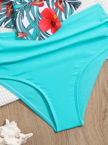 Conjunto de bikini con estampado tropical y ribete de volantes para niña, ideal para el verano y la playa - Multicolor - Ver 4