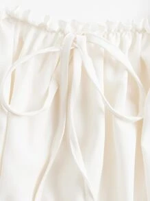 Solid Frill Trim Tie Front Ruffle Hem Dress, School - Beige - View 3