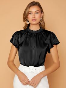 SHEIN Privé Mock Neck Butterfly Sleeve Satin Top