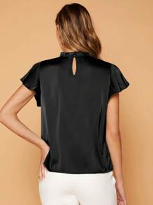 SHEIN Privé Mock Neck Butterfly Sleeve Satin Top