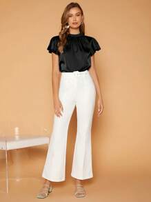 SHEIN Privé Mock Neck Butterfly Sleeve Satin Top