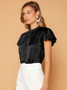SHEIN Privé Mock Neck Butterfly Sleeve Satin Top