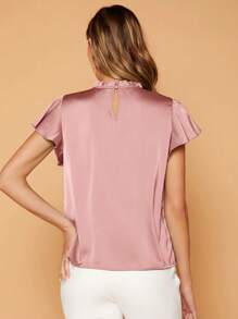SHEIN Privé Top de cuello con fruncido de manga mariposa de satén - Rosa - Ver 2