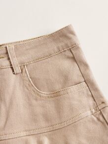 ROMWE 雙層下擺牛仔半身裙 - 卡其色 - 查看 3