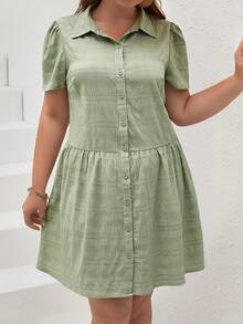 SHEIN Frenchy Đầm Plus Size Nút phía trước màu trơn Dễ thương - Màu xanh Bạc hà - Xem 4