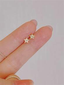 CHOSHILAR 1對奢華方晶鋯石星形設計耳釘適合女士日常裝飾 - 金黃色 - 查看 2