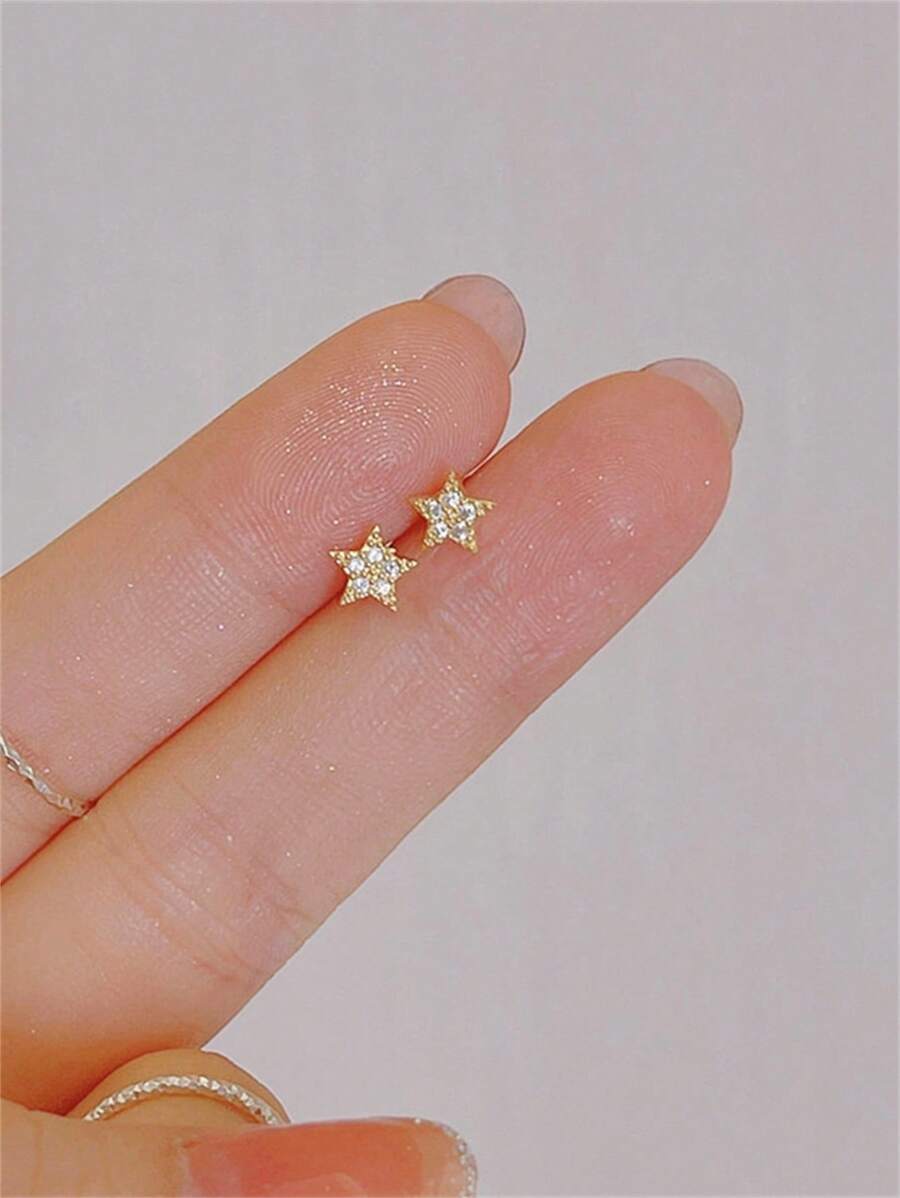 CHOSHILAR 1對奢華方晶鋯石星形設計耳釘適合女士日常裝飾