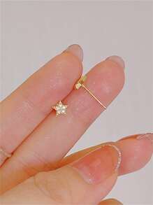 CHOSHILAR 1對奢華方晶鋯石星形設計耳釘適合女士日常裝飾 - 金黃色 - 查看 5