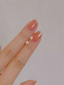 CHOSHILAR 1對奢華方晶鋯石星形設計耳釘適合女士日常裝飾 - 金黃色 - 查看 6