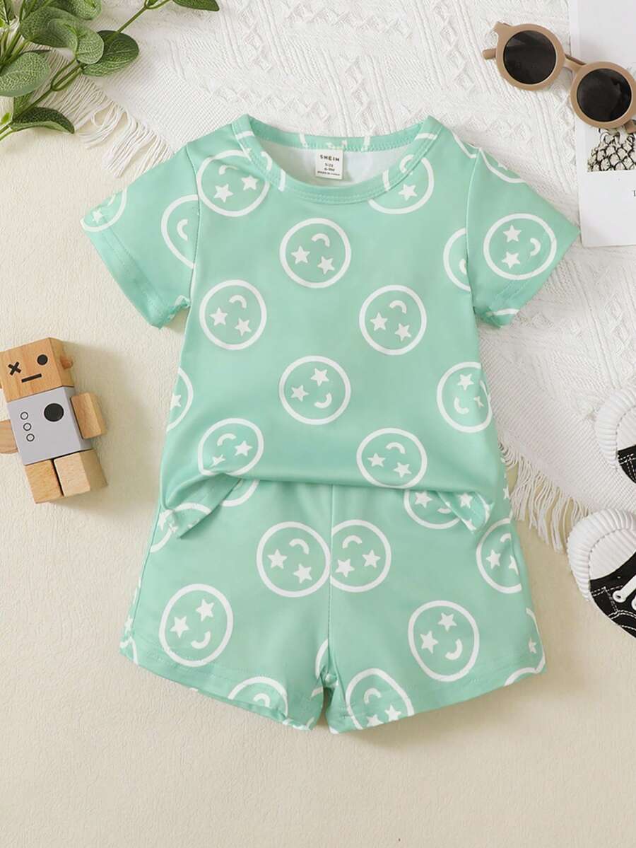 Baby Boy Cartoon Graphic Tee & Shorts - Green - View 1
