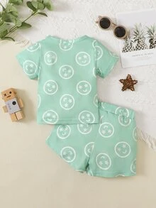 Baby Boy Cartoon Graphic Tee & Shorts - Green - View 2