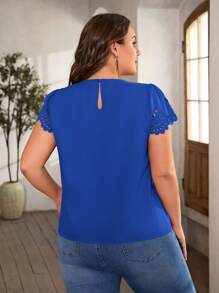 SHEIN LUNE Plus Solid Scallop Trim Fold Pleated Detail Top - Royal Blue - View 3